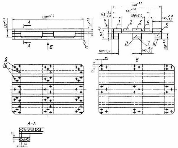 ГОСТ 9557-87 Поддон плоский деревянный размером 800 × 1200 мм. Технические условия
